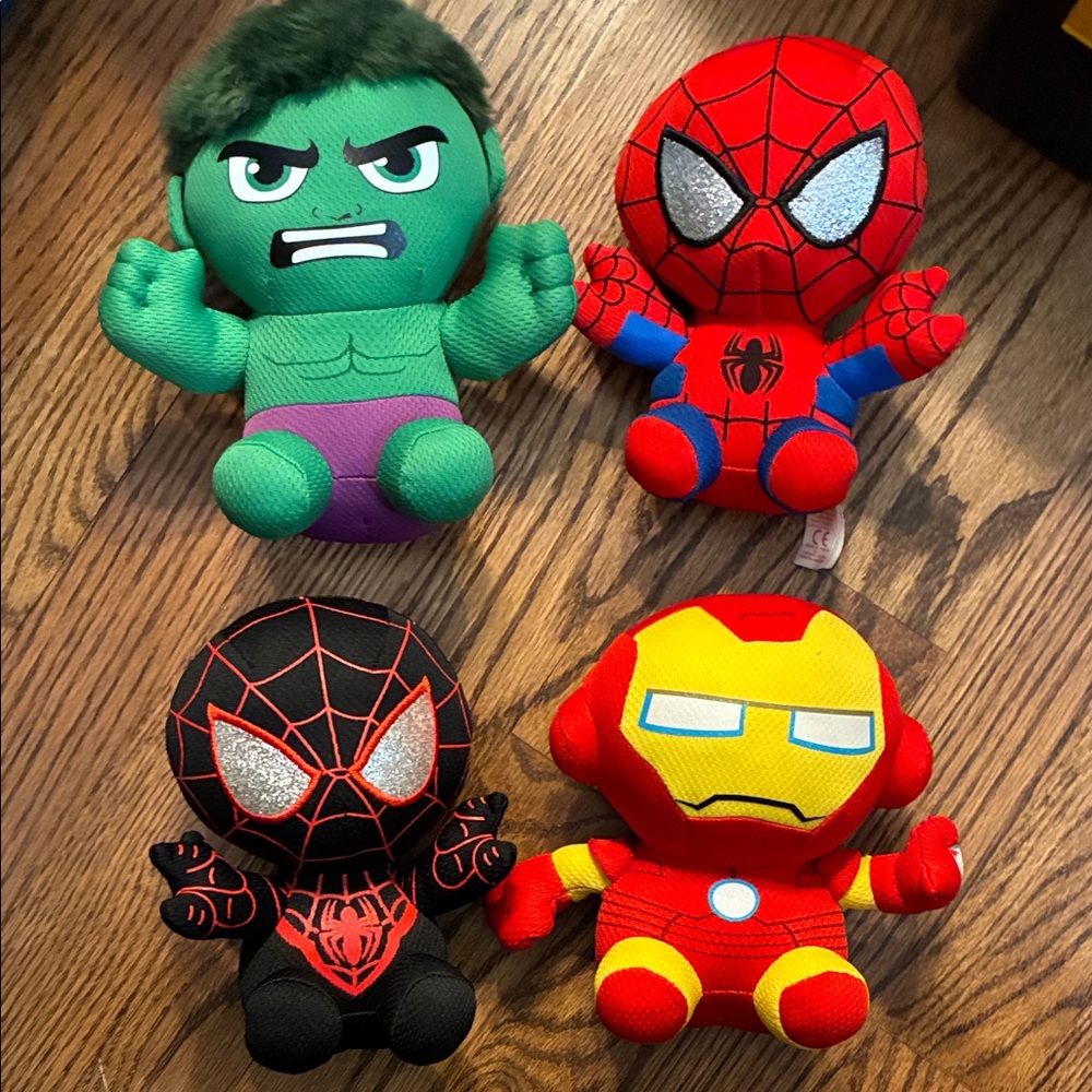 Marvel Ty Beanie Babies Plush Toy Set - Hulu, Iron Man, Spidey & Miles Morales